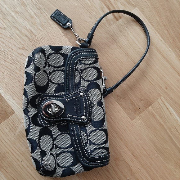 Coach Handbags - Coach Black & Gray Branded Purse  Wristlet  Clutch